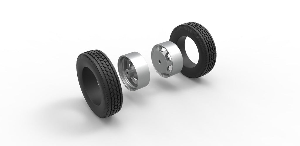 1/25 scale resin 3d printed 7 hole wheel and tire set by 3D TECH DESIGN