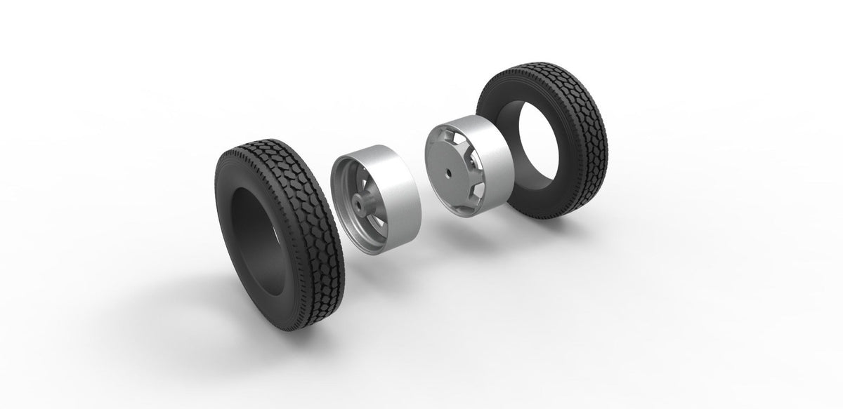 1/25 scale resin 3d printed 7 hole wheel and tire set by 3D TECH DESIGN