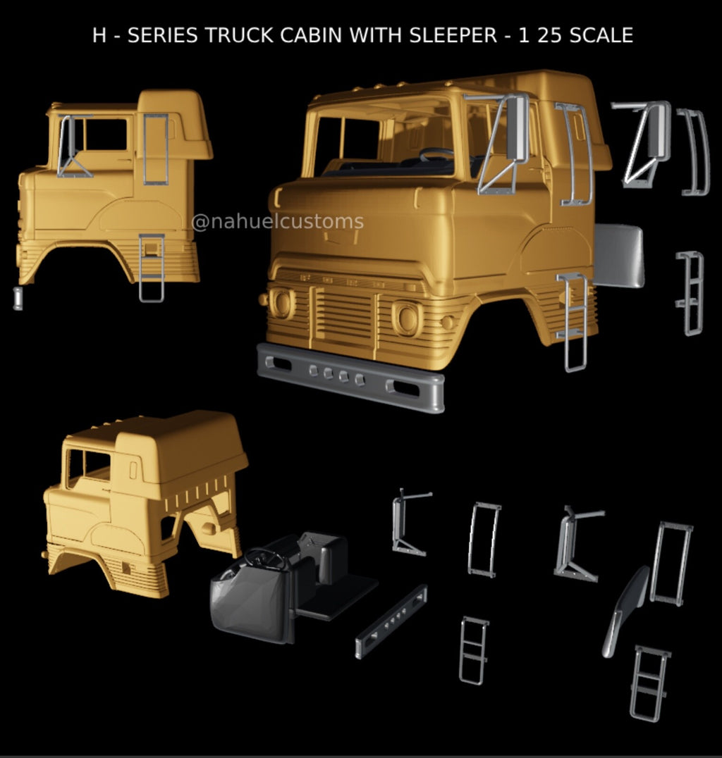 3d printed Ford H - SERIES TRUCK CAB WITH SLEEPER - 1 /55th  SCALE