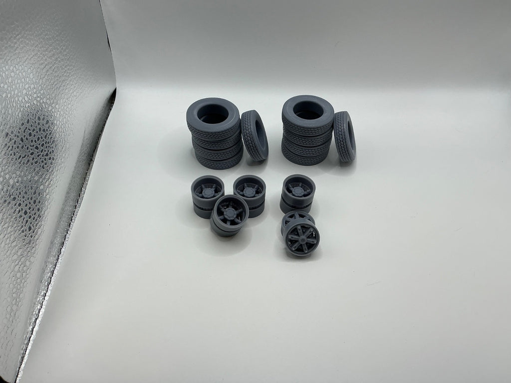 1/25th scale resin 3d printed  6 spoke truck wheel set by 3dtech design