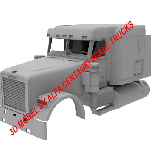 1/25th 3d printed Freightliner FLD 120 flat top kit by Alpha Centauri
