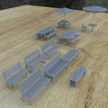 1/25th scale resin 3-D printed city bench set by Myportal Studios