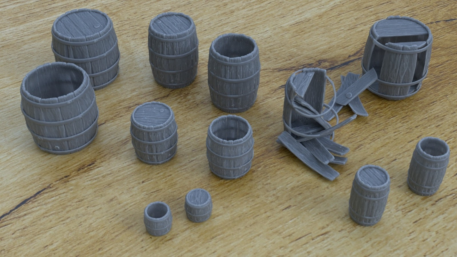 1/25th resin 3d printed wooden barrel set for dioramas by Myportal studios