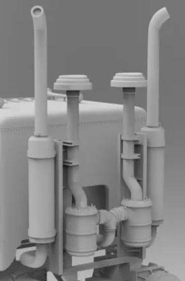 1/25th scale 3d printed big rig dual exhaust, dual air cleaner, turned out tip
