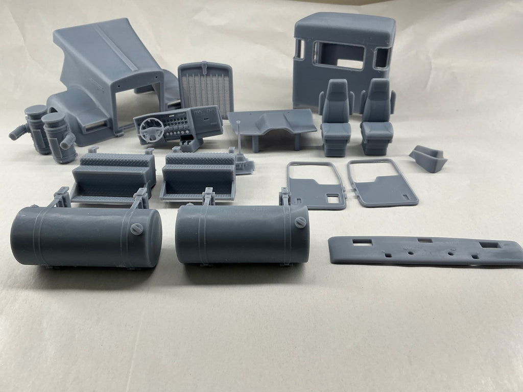 1/25th 3d printed KW W900L 3 window flat top day cab kit by Alpha Centauri