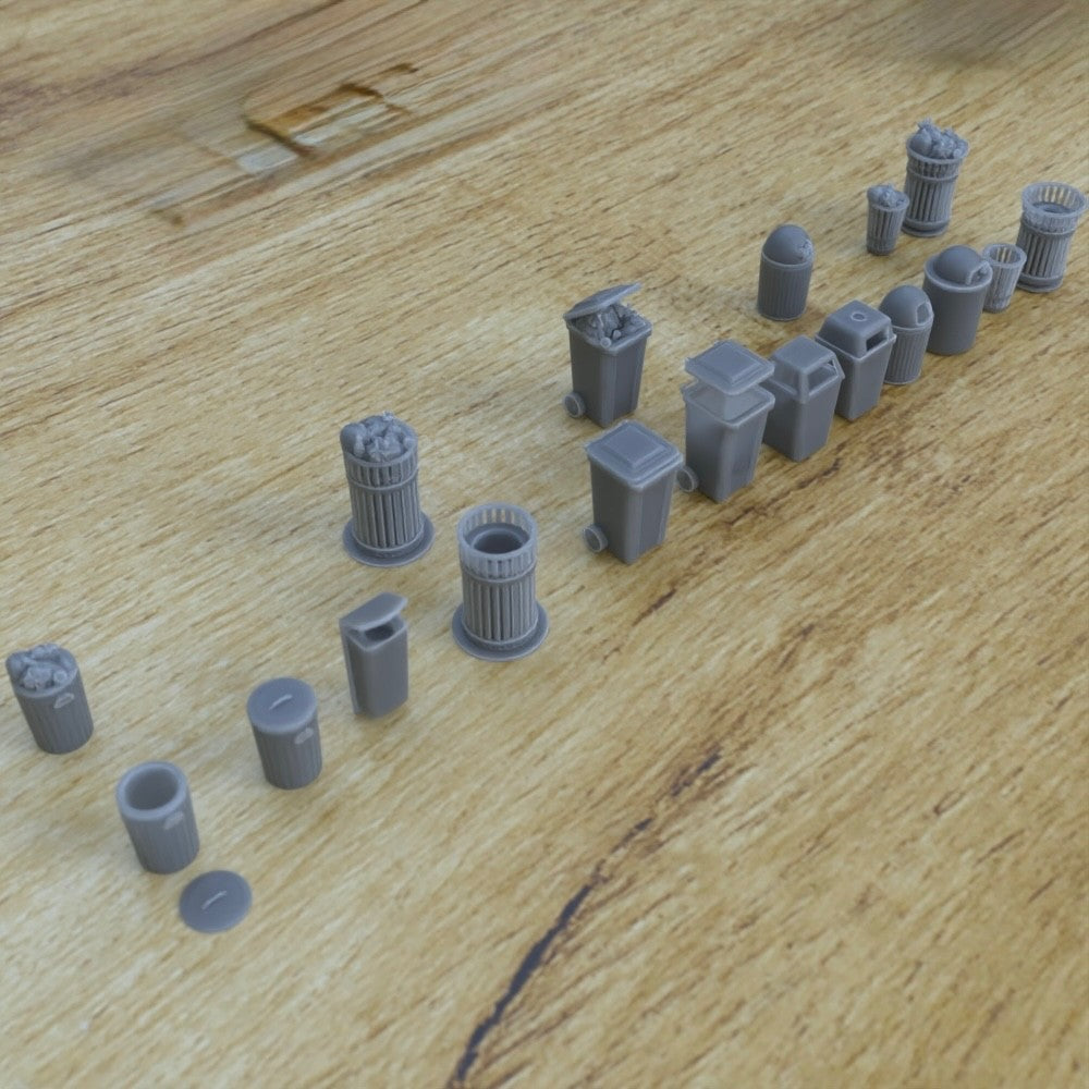 1/25th scale resin 3-D printed city garbage cans by Myportal Studios
