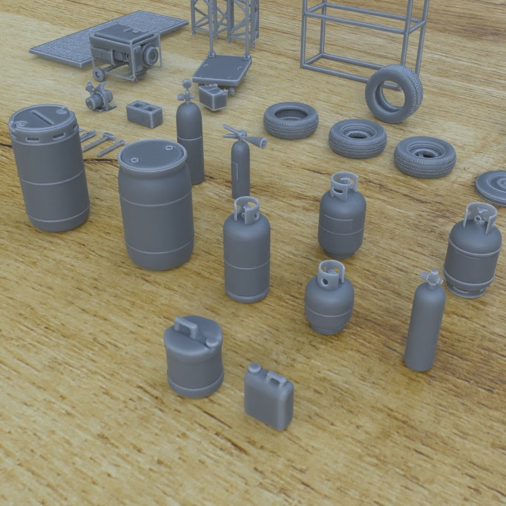 1/25th scale resin 3-D printed garage props by Myportal Studios