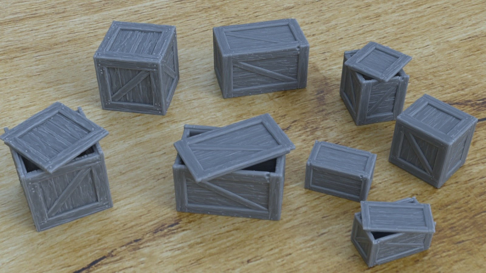 1/25th scale resin 3d printed wooden crate set by Myportal studios