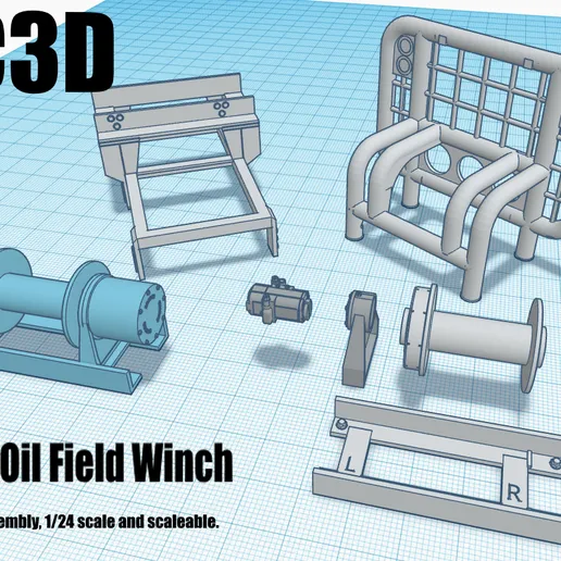 resin 3d printed OILFIELD CAGED WINCH ASSEMBLY 1/50th SCALE KIt by WC3D