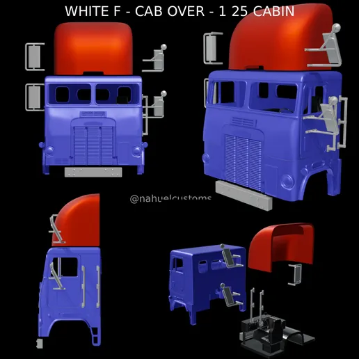 1/25 resin printed White Freightliner cabover by Nahuel Customs