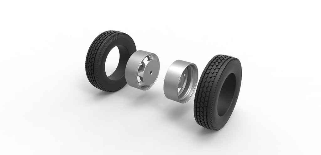 1/25 scale resin 3d printed 7 hole wheel and tire set by 3D TECH DESIGN