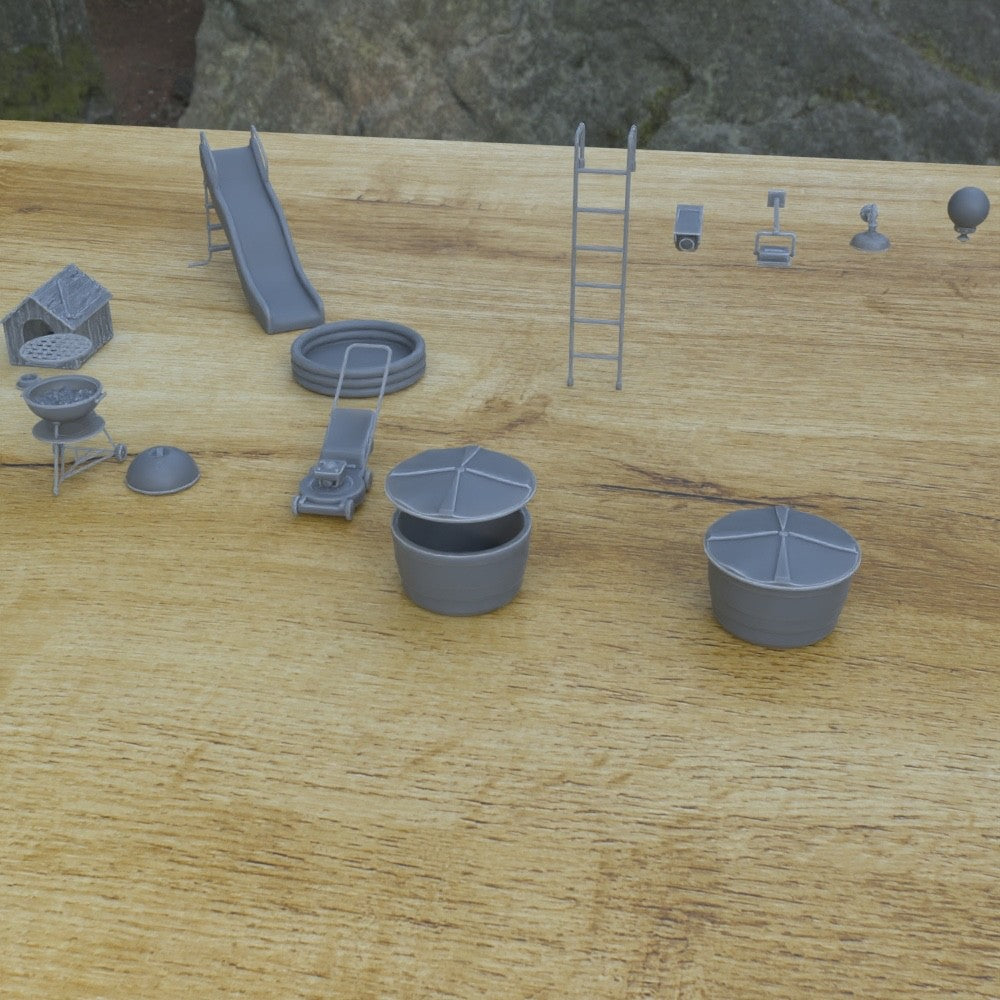 1/25th scale resin 3-D printed outdoor home set by Myportal Studios