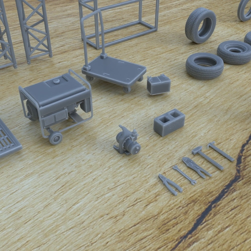 1/25th scale resin 3-D printed garage props by Myportal Studios